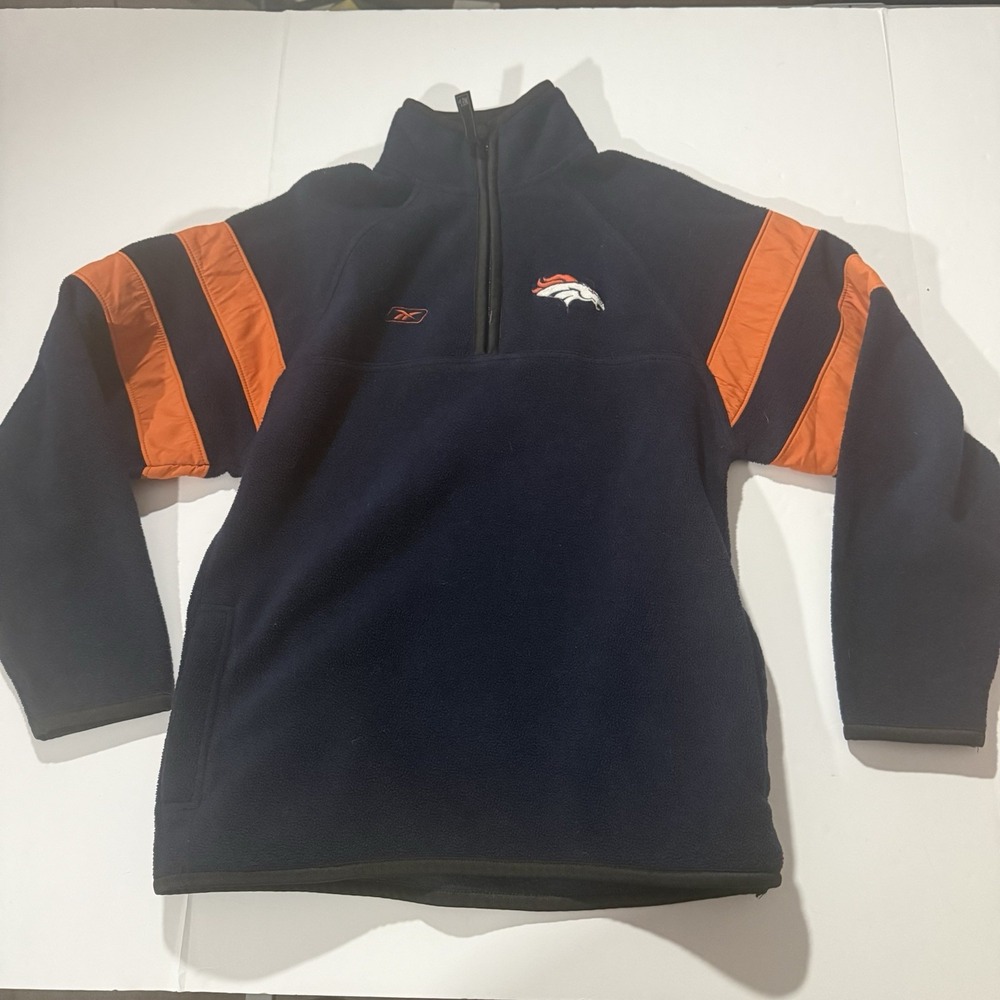Reebok‎ Denver Broncos NFL Fleece Pullover 1/4 Zip Mens Large